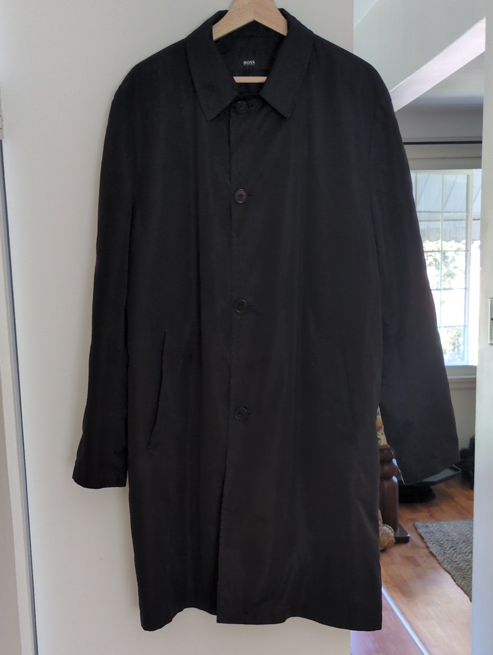 Vintage BOSS Black Men's Lightweight Packable Trench Coat Raincoat Medium